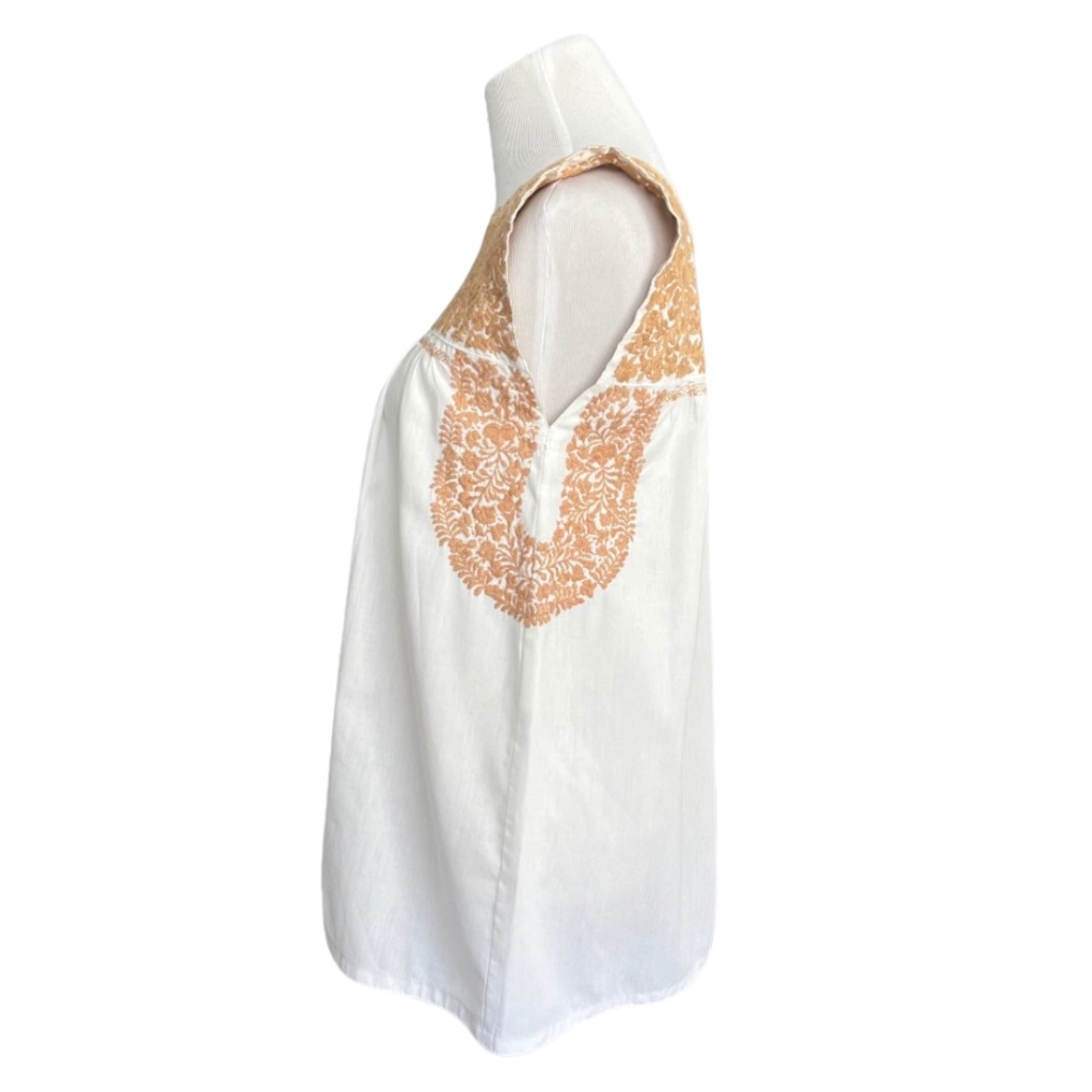 Mi Golondrina Flores Blouse Embroidered White Gold Beige Women’s Small - Picture 4 of 6